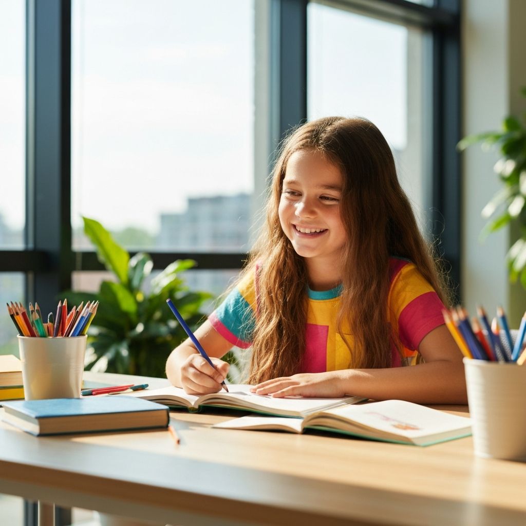 Confident child in a bright learning space